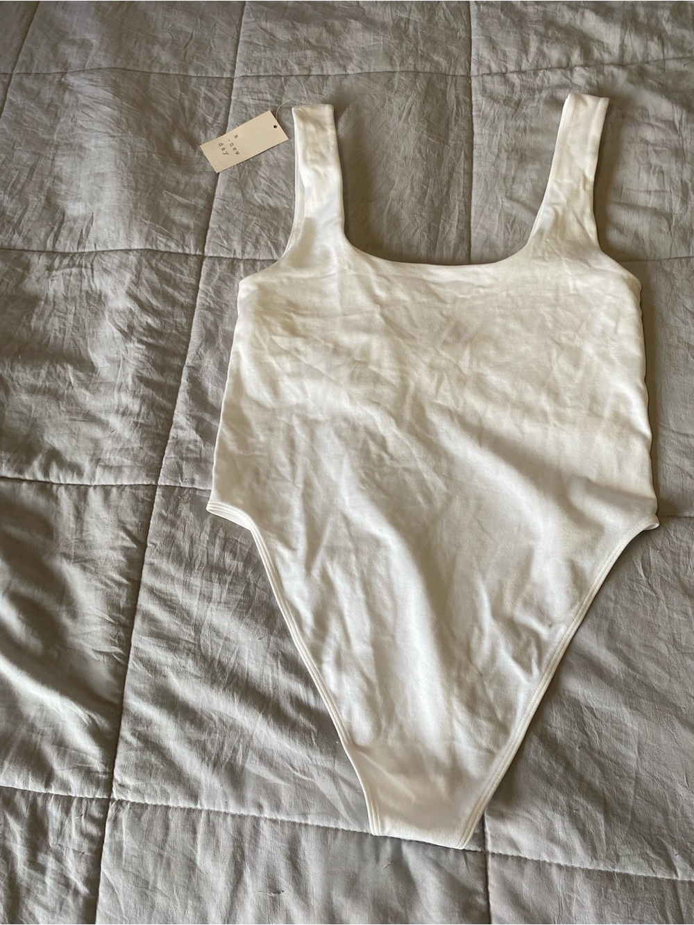 a new day White Ribbed Square-Neck Bodysuit